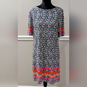 Eliza J Navy and White Dress with Pink Accents